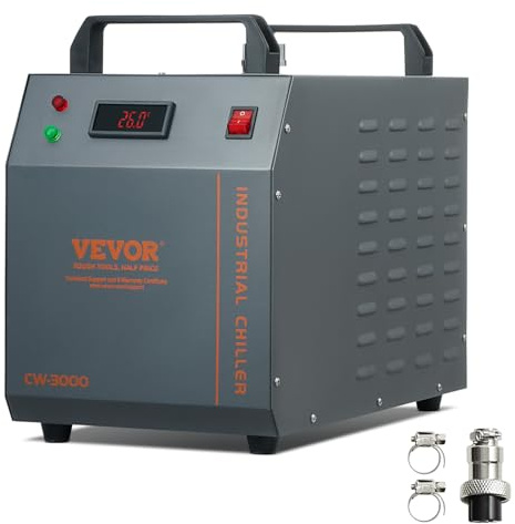 VEVOR Industrial Water Cooler, CW-3000 Air-Cooled Cooling System with 12 L Water Tank Capacity 12 L/min Maximum Flow Rate, for 40W-80W CO2 Laser Engraving & Cutting Machines