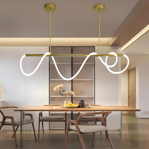 ASJK Moderne LED-Pendelleuchte,Gold Moderner Kronleuchter für Esszimmer, Beleuchtungskörper für Küchen, verstellbare Deckenaufhängung Esszimmer Lampe Hängend mit Fernbedienung, 120CM,45W