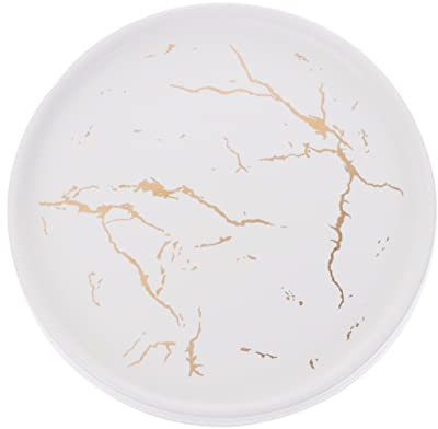 ANDRESLAD Plat à Bijoux en Marbre Rond 20 Cm en Céramique Blanche Multifonctionnel pour Présentation Bijoux et Assiette à Dessert Usage Maison Élégante