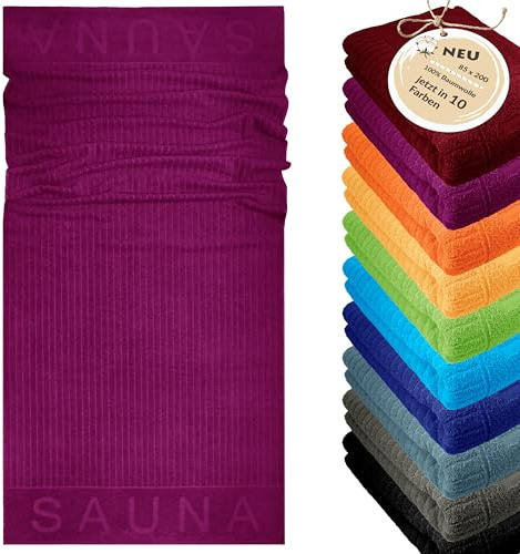 Lashuma Saunahandtuch Frauen 80x200 cm Kopenhagen – goßes Frottee Wellness Handtuch in Lila Orchidee, extra groß, weich & saugfähig für Sauna & Spa