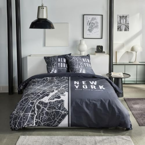 Today Parure de lit 2 Personnes 220x240cm + 2 taies oreillers 63x63 cm imprimée Java 1,14, Noir