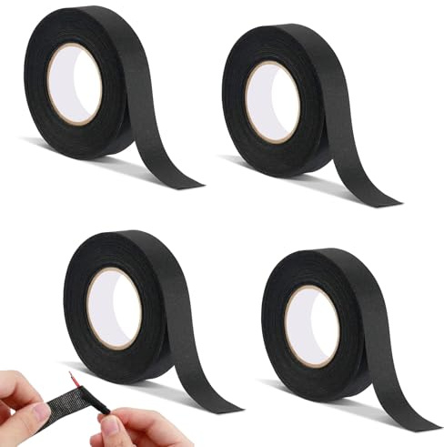 Yistoi 4 Piezas Cinta Tela Adhesiva, Cinta Aislante Termica, Cinta Aislante Negra, para Cables de Automoción y Domésticos, Aislamiento Acústico y Reducción de Ruidos, Aislamiento Ignífugo