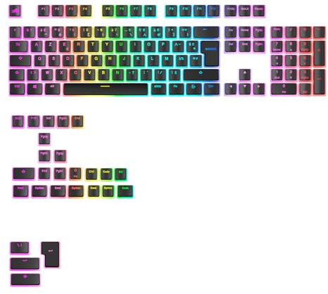 Glorious Gaming - Touches GPBT Aura RGB : Capuchons Pudding, PBT doubleshot, translucides, Noir, pour claviers mécaniques Custom formats 100, 75, 65 et 60%, ANSI, ISO, Disposition française AZERTY
