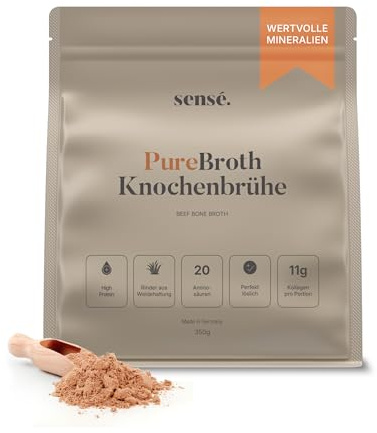 sensé. Knochenbrühe Pulver vom Weiderind, aus Deutschland, Bioaktiv, 350g – Kollagen Typ 1,2 & 3 | Für Gelenke, Darm und Haut | hoher Proteingehalt | Leaky Gut, Keto | Bone Broth