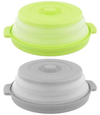 Anseom 2 Pezzi Coperchio Microonde Pieghevole, Coperchio per Microonde Antischizzi Copertura Pieghevole per Forno a Microonde con 1 Paia Manico Silicone Presine per Riscaldamento a Microonde