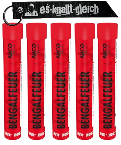 5 Bengalfeuer in Rot Blau Gelb Grün Orange Pink Weiß Bengalos Pyrotechnik | Bengalo mit 40 Sekunden - Ganzjähriges Jugendfeuerwerk