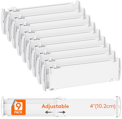 Lifewit Separadores de Cajones Ajustables, Divisores de Armario Ropa, Cajones Organizadores Plastico para Cocina, Baño, Mesita de Noche, 9 Piezas, Longitud Interior de 35 – 55 cm y Altura 10,5 cm