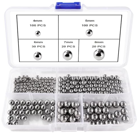 Lyeteung 270 Stücke 5 Größe 4/5/6/7/8 mm Präzisions Lager Stahlkugeln Kit, für Fahrräder, Skateboards, Motorräder und Lenkrollen
