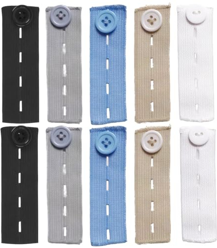 LZS-FR 10 Pcs Adjustable Waist Extenders, Elastic Button Extension Set for Trousers & Jeans, Pregnancy Maternity Pants Stretcher, Instant Waistband Expander for Men, Women & Kids