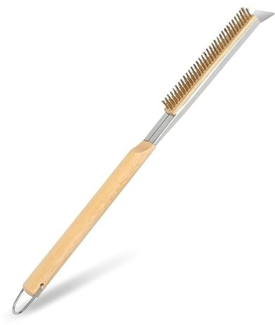 Yeqqzq 21 Inch Pizza Oven Brush with Scraper, Heat Resistant Stainless Steel Bristles, 2 in 1 Pizza Stones Brush, Pizza Stone Cleaning Brush for BBQ Outdoor Oven Accessories