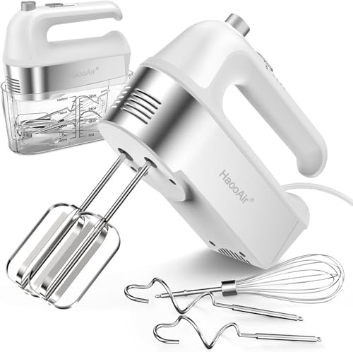 HaooAir 450W Elektrischer Handmixer, 5-Gang-Handmixer mit Messbecher-Aufbewahrungsbox, 5* Edelstahl-Zubehörteilen, Turbo-Funktion, Auswurftaste, Küchenmixer zum Backen und Kochen