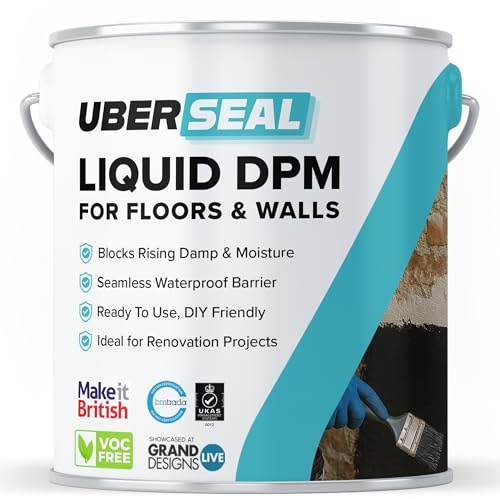Resincoat Uberseal Liquid DPM – Damp Proof Membrane & Waterproof Coating for Floors and Walls – Moisture Barrier for Concrete, Brick, Basements & Foundations (Black, 5L)
