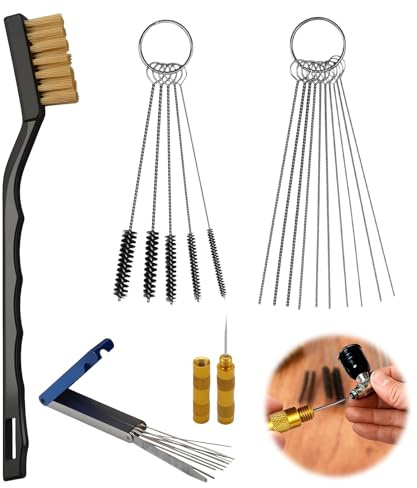 Kit de Nettoyage Pour Gicleurs de Carburateur, Ensemble Nettoyage Buses, 13 Fils 10 Aiguilles 5 Brosses 1 Outil Prélèvement 1 Brosse Métallique, Adapté Aux Voitures Motos Quads Soudeuses Gazon
