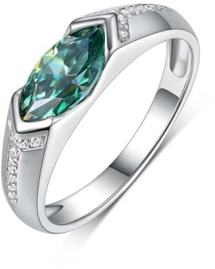 Stfery Vintage Siegelring Platin für Damen, Verlobungsring mit Graugrüner Moissanit in Marquiseschliff Echt Gold Schmuck Gr.56 (17.8)