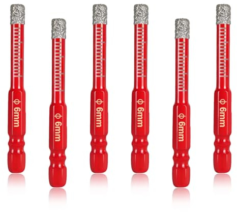 Okeno Select 6 Pcs Porcelain Tile Drill Bits Set, 6mm Tile Drill Bit Sets for Ceramic Glass Granite Marble Tiles Stone Hard Materials