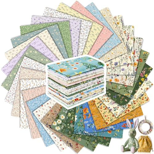 Tatuo 30 Pezzi 10 x 10 Pollici Tessuto di Cotone a Quadri Stoffa in Cotone Floreale Tessuto Quadrato Patchwork Cucito Trapuntato Stampato di Fiori a Quadretti per DIY(Primavera)