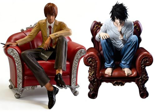 Zhongkaihua 2 st anime-modell ljus Yagami och L-figurer soffa sittande fortfarande tecknad karaktär anime samlarobjekt PVC-staty skrivbordsprydnader gåvor