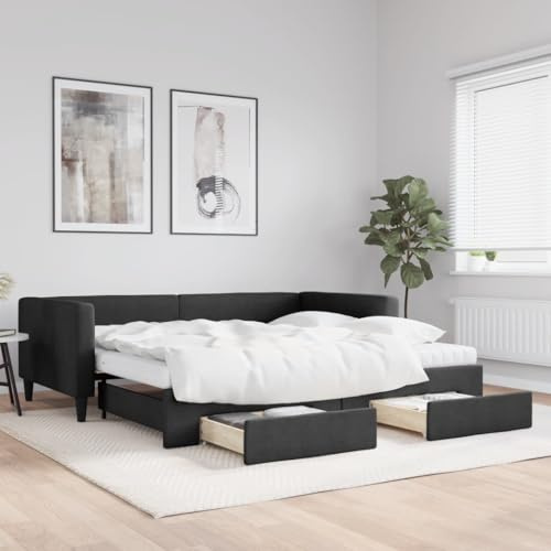 sephironlbb utdragbar dagsäng, svart, 100 x 200 cm, tygöverdrag med 2 lådor, innehåller 2 skummadrasser, mångsidig soffa och gästsäng