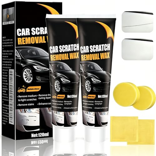 Kratzer Entferner Auto, 120ML Auto Kratzer Entferner, 3-In-1 Quick Tiefen Autopolitur Kratzer Entfernen Mit Wischtuch und Schwamm, Scratch Remover Wax Auto für Cars Verschiedene Oberflächen (Black)
