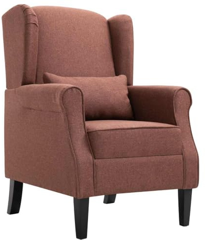 SooIarix Fåtölj brunt tyg, öronfåtölj, loungefåtölj med träram, stoppstol för sovrum, massivt trä ek, 68 x 73 x 101 cm, max. 110 kg