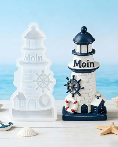 EPODA Silikonform Leuchtturm 3D, Maritime Gießform für Kerzen & DIY Handwerk, Sommer Maritim Silikonformen für Heimdekoration
