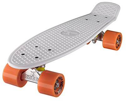 Ridge Skateboard 55 cm Mini Cruiser Retro Stil In M Rollen Komplett U Fertig Montiert Weiss Orange