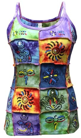 SHOPOHOLIC FASHION Women’s Handmade Asymmetrical Boho Festival Tank Top – 100% Cotton, Unique Patchwork, XL