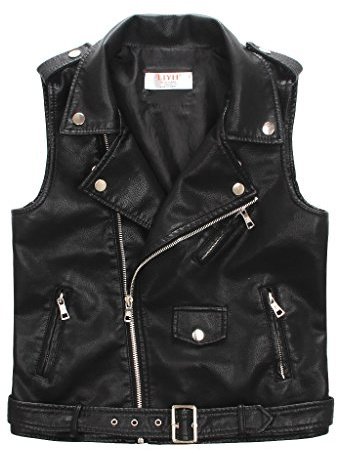 LJYH Children Faux Leather Motorcycle Vests Boys Joker Dress Coats Black 4/5yrs