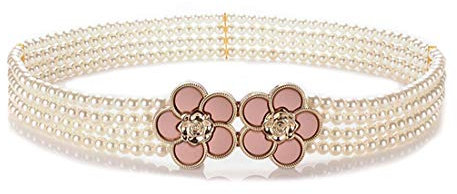 Cheerlife Damen Perle Gürtel Breiter Taillengürtel Hüftgürtel Kleidgürtel Kleid Belt Gürtel für Hochzeit Abend Rosa