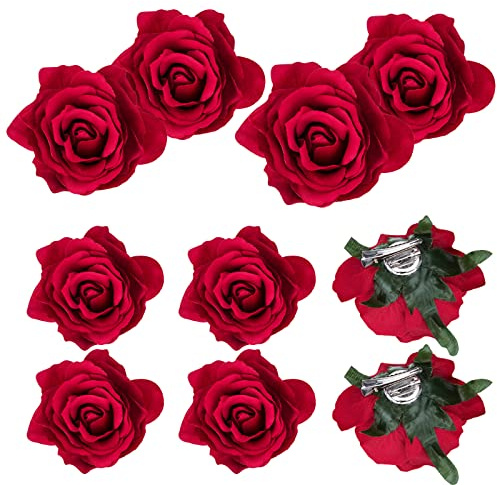 Outus Lot de 8 épingles à cheveux en forme de rose - Taille M - Rouge