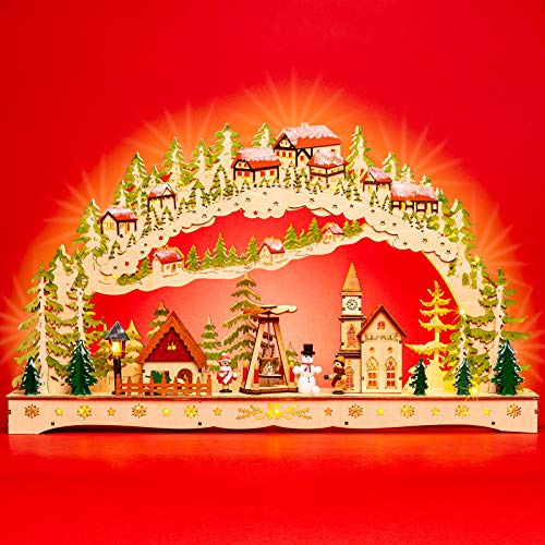 SIKORA LB91 großer Holz LED Schwibbogen WINTERDORF inklusive Trafo
