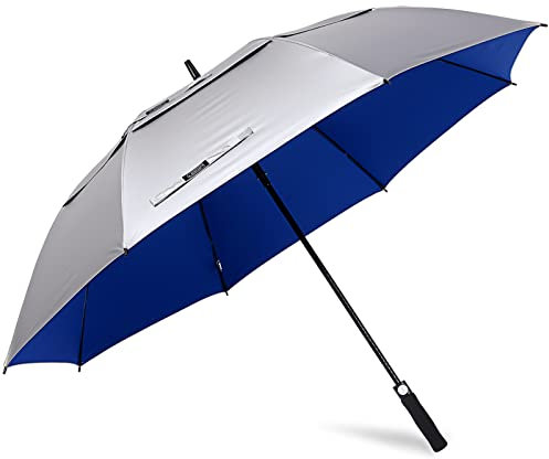 G4Free - 68 Golf Umbrella UV Protection Auto Open Extra Large Windproof Sun Rain Umbrella Double Canopy (Silver/Blue)
