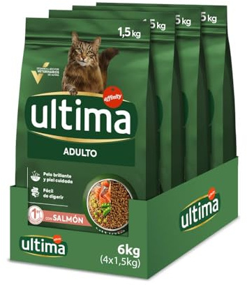 Ultima Adult Salmón, Comida seca para gatos, Pack de 4 x 1,5kg, Total 6kg