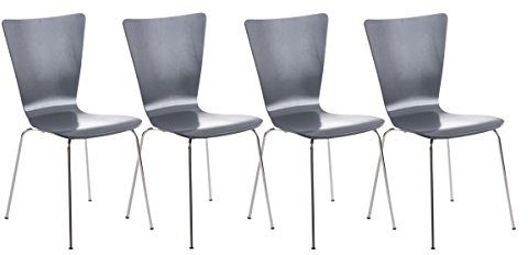 CLP 4er-Set Stapelstuhl Aaron Mit Holzsitz Und Metallgestell I 4 x Stuhl Mit Pflegeleichter Sitzfläche, Farbe:grau