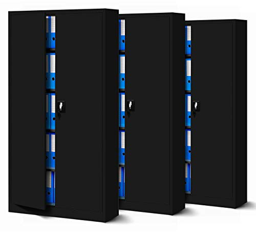 Jan Nowak 3er Set Aktenschrank Büroschrank Metall abschließbar 185x90x40 cm | 3 Metallschranke , Ordnerschränke für 150–180 Ordner, 4 verstellbare Fachböden je 50 kg, Flügeltüren, Schloss, Stahl