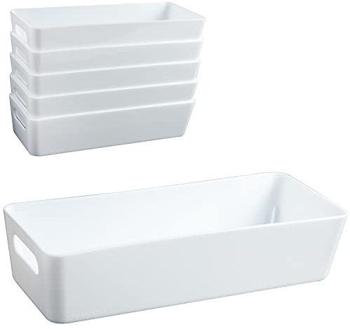 6x Ordnungsboxen 6cm hoch WEIß 25x10x6cm 1L Schublade Kunststoff Bad Korb