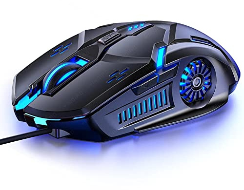 Ratón para juegos con cable, 6 botones, 4 niveles DPI ajustables, 7 luces LED y respiración, multifunción negro