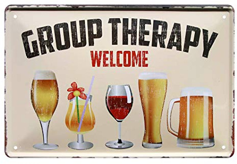 Blechschild Welcome Group Therapy - lustiges Retro Deko Schild - witziges Alkohol Metallschild - Dekoration Bar Partyraum Partykeller Stammtisch - Willkommens Schild - Kneipen Theken Deko - 30x20cm