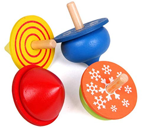 4 Stück Gyro Classic Kinderspiel Spielzeug Kreisel für Jungen Mädchen Bunte Druck Holz Gyro Kreisel Spielzeug Nützlich und praktisch