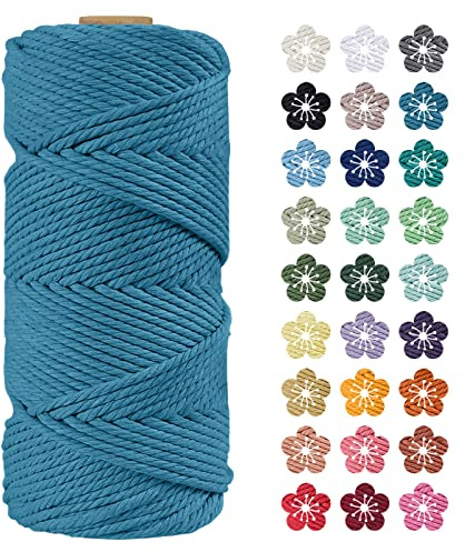 LEREATI Makramee Garn 4mm x 100m Blauer See Baumwollkordel Natur Baumwollseil Farbig Baumwollgarn, Macrame Cord 4mm für DIY Geflochten, Makramee Deko, Hängepflanze, Wandbehang, Vorhang