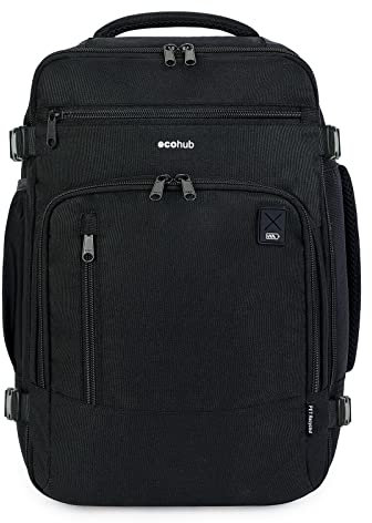 ECOHUB Rucksack 40x20x25 für Ryanair Flugzeug Reiserucksack Handgepäck Gepäck Laptop Daypacks PET-Recycelte Umweltfreundliche Backpack Wasserdichter Unter Sitzplatz 20L Damen Klein,Patentiert(Schwarz)