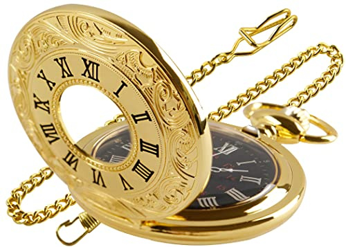 Tiong Smooth Shield Round Case Quartz Pocket Watch Japan Movement with Belt Clip Chain