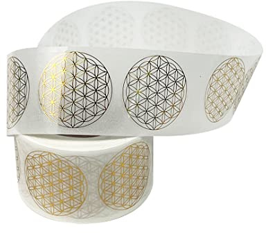 500x Blume des Lebens Aufkleber Gold 38mm – Sticker Rolle Etiketten Rund | Transparente Vinyl-Etiketten mit Goldfolierung – ideal für Wellness, Floristik, Geschenkverpackungen, Yoga und Handmade