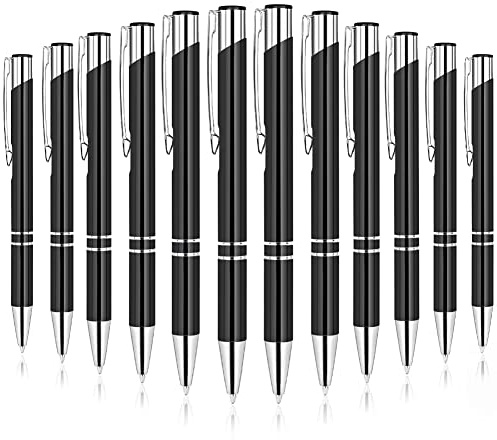 AUAUY Kulspetspenna, Indragbar metallkulspetspenna, Kulspetspenna, 1,0 mm Medium spets, 12-pack med svart bläck för studentlärare (Svart)