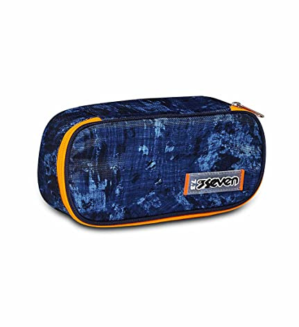 Seven Federmäppchen, Mäppchen, Mehrfarbig, nachhaltiges Gewebe, Federtasche für Schreibwaren, mit Stundenplan und elastischen Bändern, für Mädchen & Jungen, Schule&Grundschule, Deeply Indigo