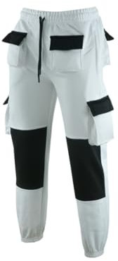 MS9 Mens Fleece Painters Decorators Combat Cargo Work Trousers Joggers White