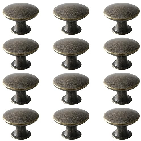Mokife Schrankknopf Bronze Retro, 12 Stück Runde Schubladengriffe Metall Dresser Knobs mit Schrauben für Kommode Möbel Schränke Küchenschränke Tür, 30x21mm