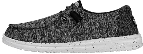 HEYDUDE - Wendy Sport Knit Women's - Slip On Flat Shoes - Moccasin Style, Black White, 8.5 UK