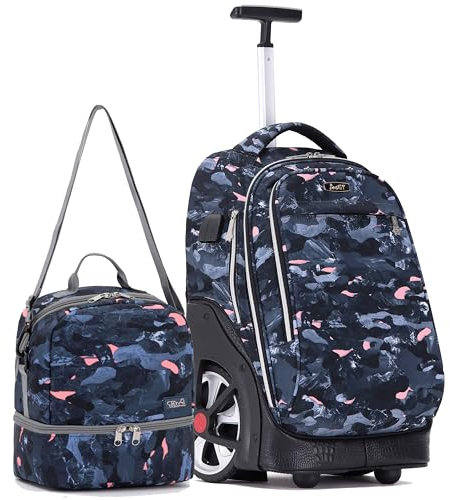 NEW TILAMI 19 Inch Rolling Backpack with Lunch Bag School, Doodle Grey