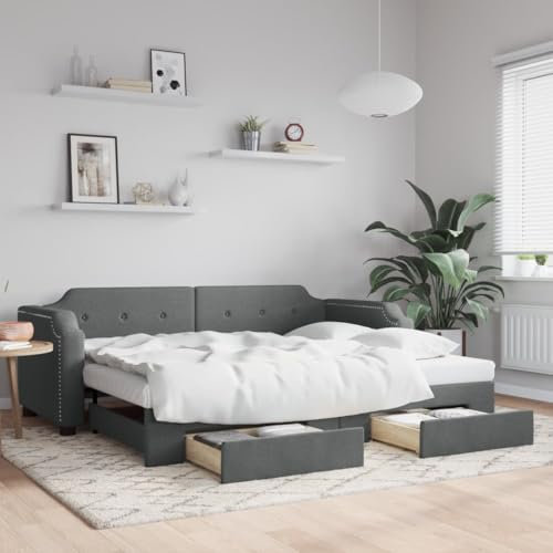 Festnight Tagesbett Ausziehbar mit Schubladen 90x200 cm Ausziehbett Bett Sofa mit Schlaffunktion Funktionsbett Sofabett mit Stauraum Polsterbett Bettsofa Ausziehsofa Schlafsofa